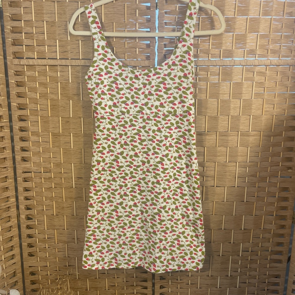 Brandy Melville White Floral Strawberry Print Tank
